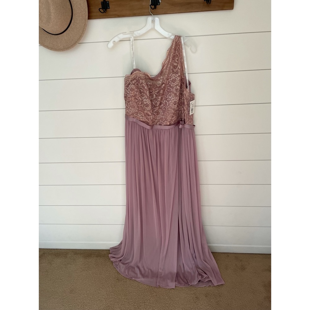David's Bridal One Shoulder Lace Dress in Mauve
